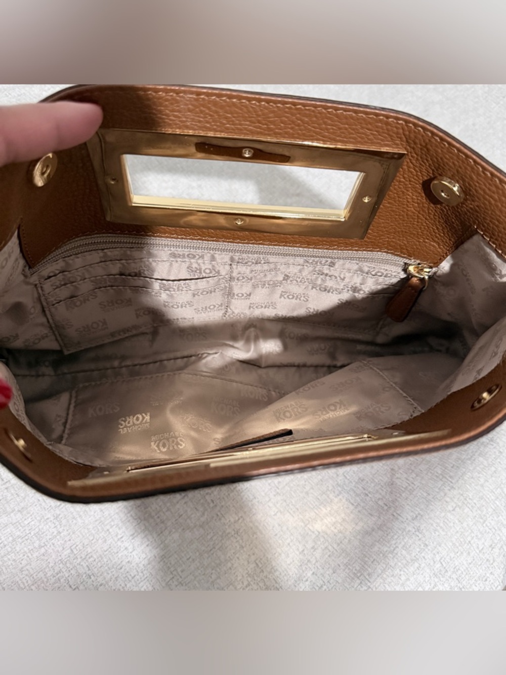 Michael Kors Chestnut Brown Leather Wristlet Clutch with Gold Trim - Picture 7 of 9